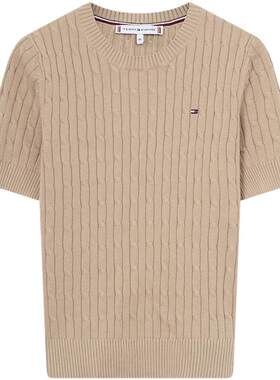 Tommy女装小绣标绞花修身针织衫