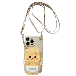 翅膀小熊零钱包适用苹果16ProMax手机壳斜挎iPhone17Pro可爱13卡通15pro防丢11背带挂绳12防摔78p女14pro软套