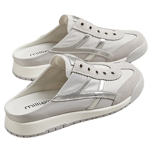 MILLIE'S/妙丽厚底2026德训鞋半拖鞋包头拖运动无后跟小白鞋女