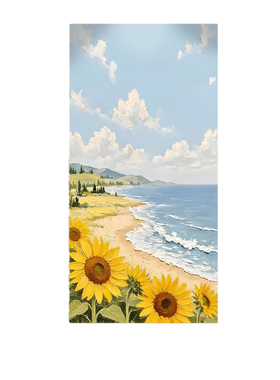 纯手绘油画《海畔花盈》现代玄关肌理装饰画走廊过道电表箱遮挡画