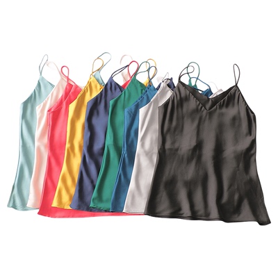 轻奢光面百搭中长款V领吊带