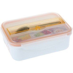 振兴长方形塑料饭盒带勺子分隔微波炉可用水果保鲜盒学生便当盒