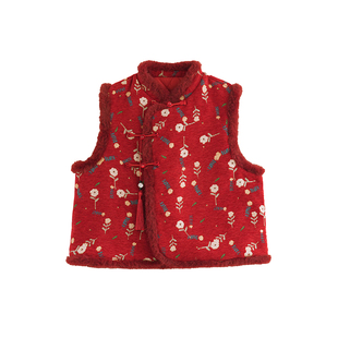 砚台家童装男童红色棉马甲冬装新款新中式衣服儿童国风新年拜年服