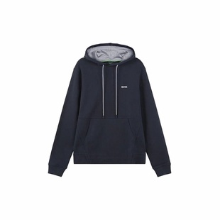 HUGO BOSS SS23 纯色Logo字母刺绣连帽长袖卫衣 男款 深蓝色
