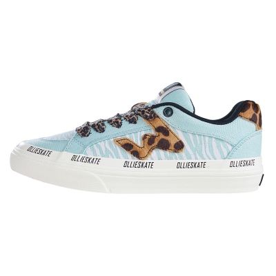 顽刻ollieskate蓝色豹纹印花春季校园风W系列低帮男女国潮滑板鞋