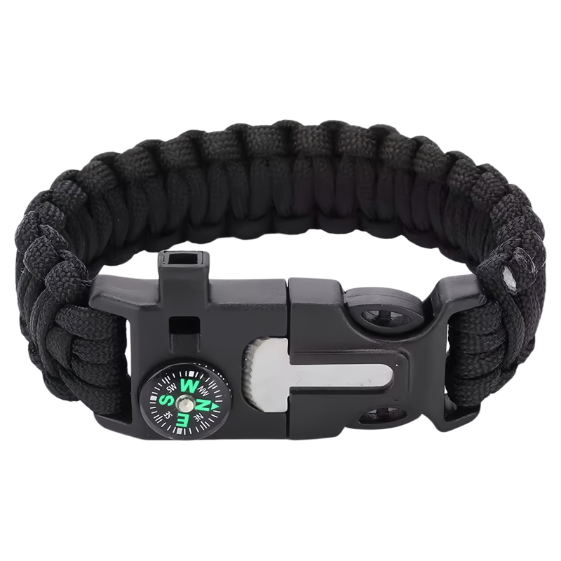 多功能户外伞绳手链打火石指南针