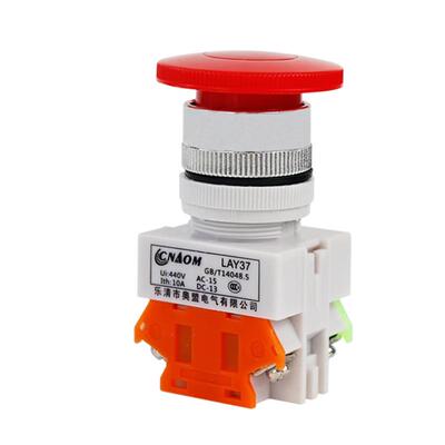 奥盟按钮开关LAY37-11M(PBC)Y090点动自复位LAY7蘑菇头按钮22MM