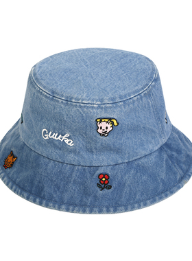 GUUKA蓝色阔型牛仔渔夫帽