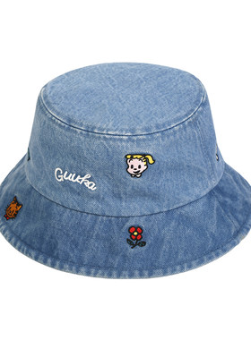 GUUKA蓝色阔型牛仔渔夫帽