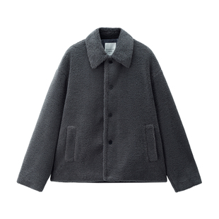 设计师款佐丹奴绒感夹克男新款宽松翻领男士仿羊羔绒外套18075823