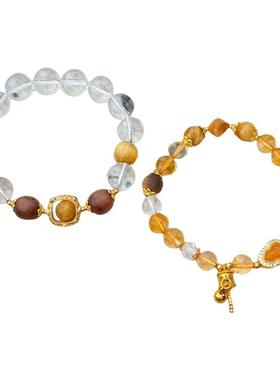 白水晶黄水晶手链老山檀文玩手串