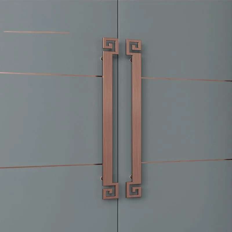 中式大门仿古铜实木门玻璃门拉手现代简约中式轻奢金色实心把手铝