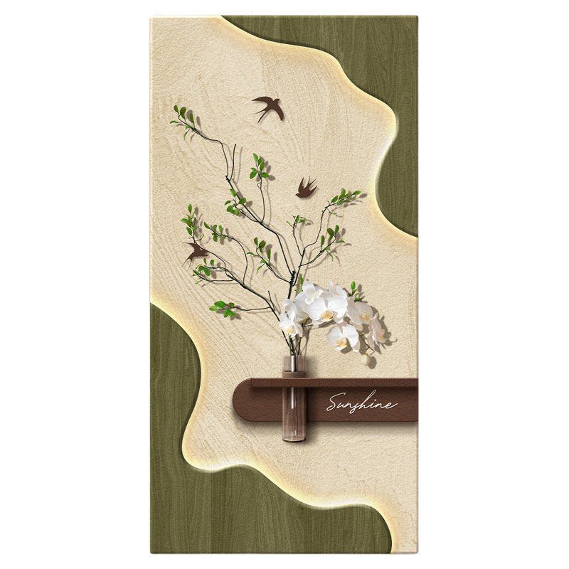 中古风水培绿植立体砂岩装饰画