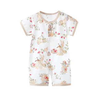 婴儿连体衣夏季薄款宝宝纯棉短袖哈衣爬爬服家居服睡衣新生儿衣服