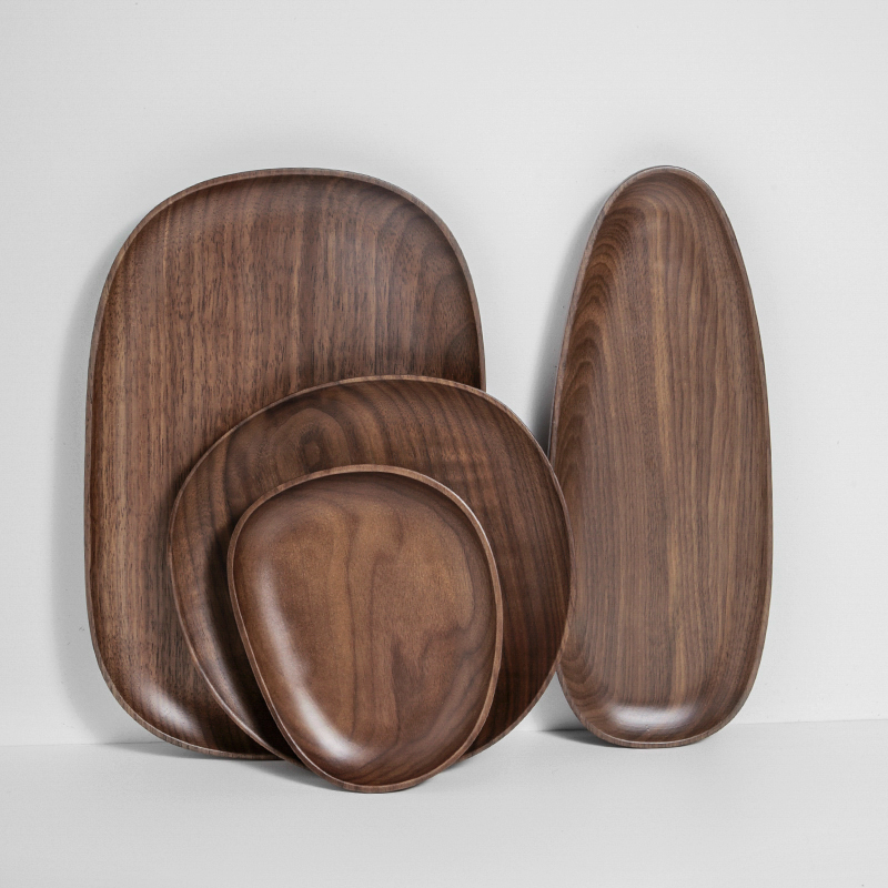 木上 整木黑胡桃木随性不规则椭圆木盘 盘子果盘碟子茶托盘点心盘