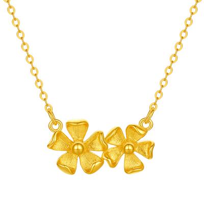 周六福黄18K金项链女花朵链坠AU750多彩金时尚节日礼物送女友