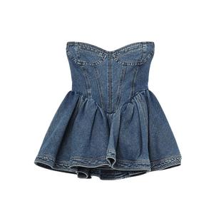 IT JUUN.J女装牛仔抹胸连衣裙新品街头辣妹修身鱼骨迷你裙371F00X