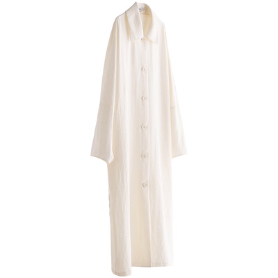 cr纯色缎面简约长款风衣连衣裙