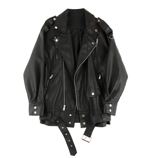 黑色中长款皮外套女2025年韩版春季新款chic宽松PU皮夹克拉链皮衣
