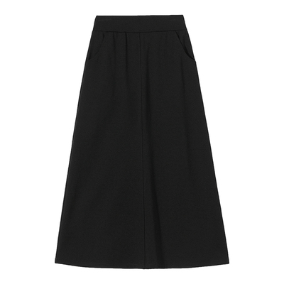 西装黑色A字半身裙女春季2026新款高腰显瘦百搭长裙口袋半裙包臀