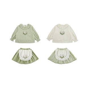 幼悠女童绿野秘境系列春季洛可可风梭织半裙荷叶边娃娃翻领衬衫潮