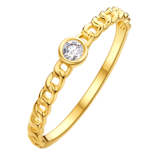 喜钻 链条钻石戒指黄18K金女钻戒指天然真钻