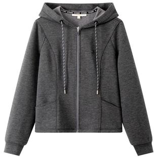 XII BASKET十二篮秋季休闲高级感深灰色修身连帽卫衣外套女