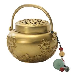 国风小号盘香炉家用室内古风暖手炉茶道黄铜香篆炉香道烧碳香薰炉