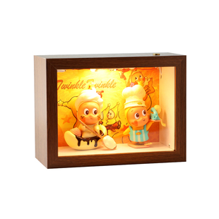 适用星星人dimoo盲盒收纳展示盒立体相框手办diy造景带灯防尘摆件