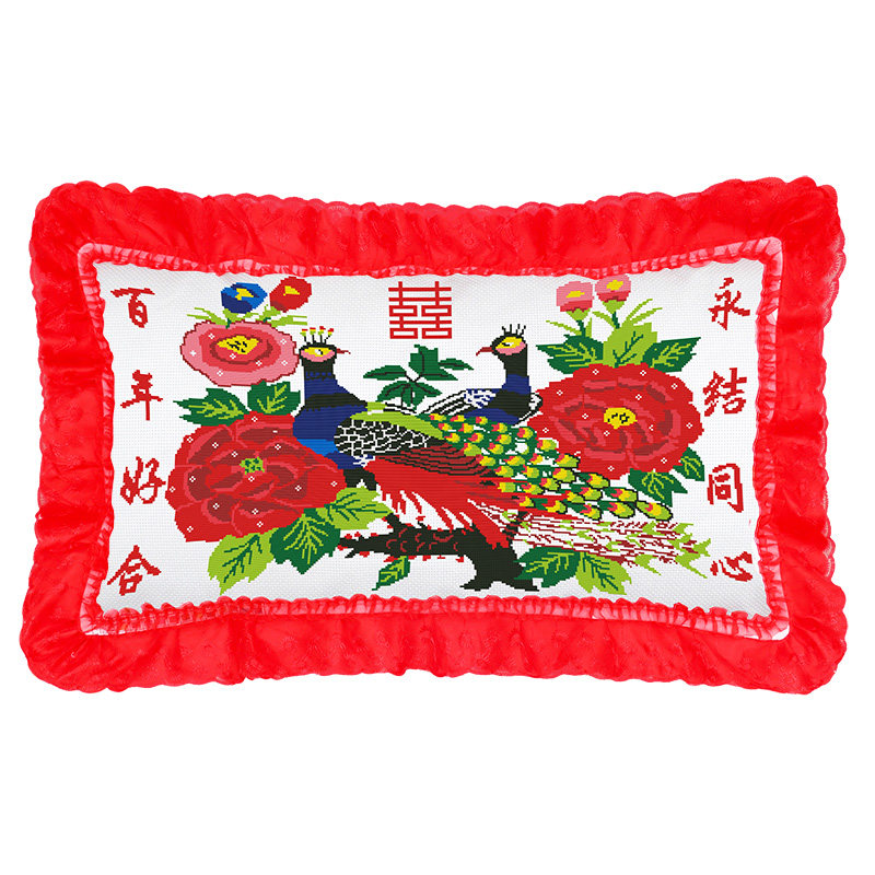 印花十字绣单人枕一对自己绣结婚