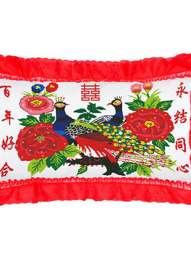 印花十字绣单人枕一对自己绣结婚