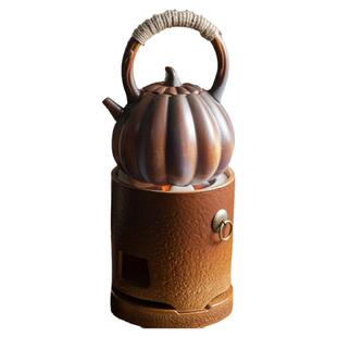 围炉煮茶茶壶南瓜壶侧把壶可炭烧明火烧水壶室内家用复古绑绳茶壶