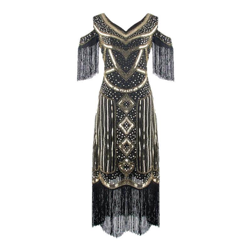 1920复古晚礼服流苏裙宴会派对亮片串珠连衣裙了不起的盖茨比礼服