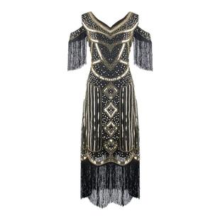 1920复古晚礼服流苏裙宴会派对亮片串珠连衣裙了不起的盖茨比礼服