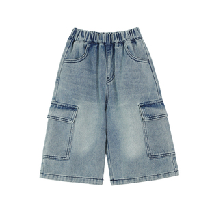 小O宝童装 宝宝七分工装牛仔裤女时髦2026夏装新款女童宽松弯刀裤