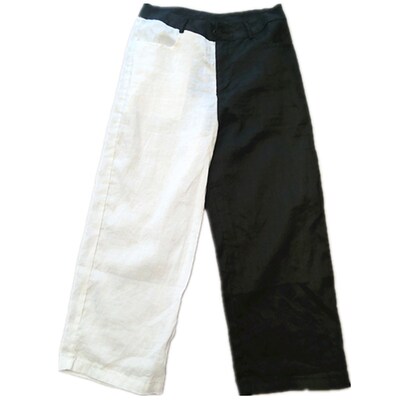 网红新款黑白ab面九分裤亚麻裤