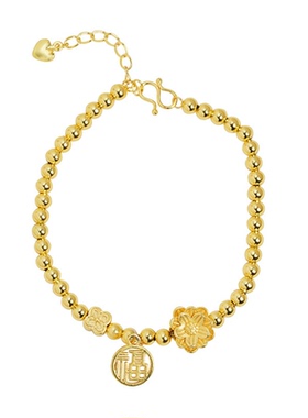 新中式越南沙金手串宫廷风福运莲花光面珠手链女时尚设计感首饰品