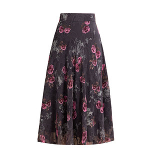 夏季新款剪花雪纺半身裙女中长款印花a字裙大摆高腰遮胯显瘦伞裙