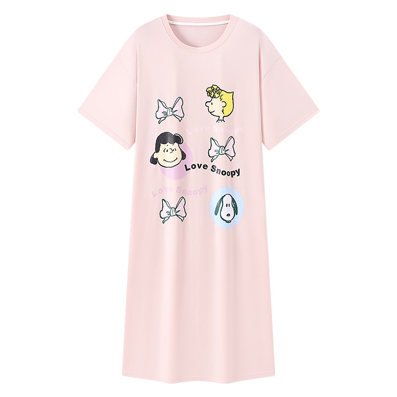 宫蝶【凉感型】史努比少女纯棉短袖睡裙圆领甜美卡通外穿家居服夏