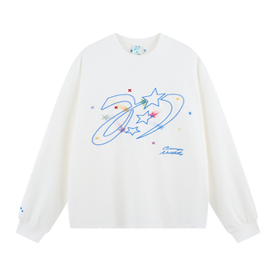 NARTALIY星芒代码logo星恒刺绣美式长袖t恤男女情侣春秋复古上衣