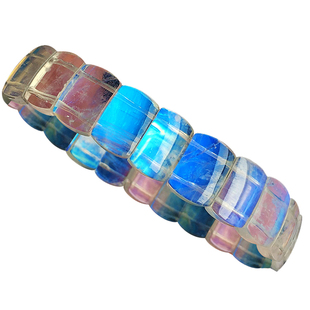 印度料玻璃体蓝月光石手牌 冰种月光强蓝光彩虹光手链女 一物一图