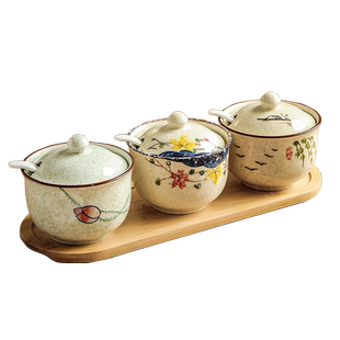 中式陶瓷调料罐盐罐组合套装家用调味瓶罐辣椒油专用罐厨房调料盒