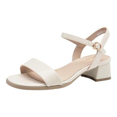 大东一字带凉鞋女鞋2025夏季新款简约粗跟中跟一字扣光板X0611