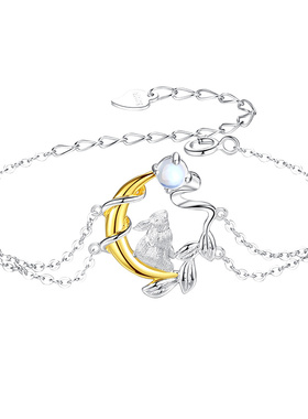 微汀月亮兔纯银月光石手链送女友