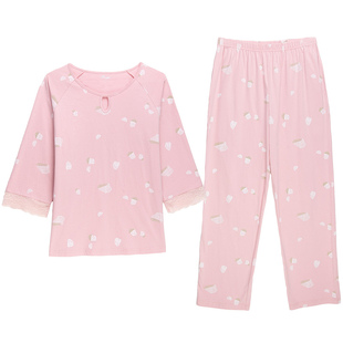 顶呱呱睡衣女夏季纯棉七分袖长裤休闲顶瓜瓜家居服印花可外穿女士