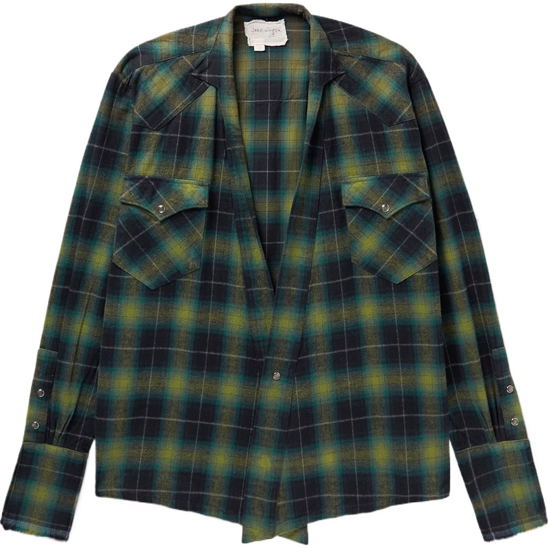【618狂欢】GREG LAUREN 春夏男披肩领格纹法兰绒衬衫