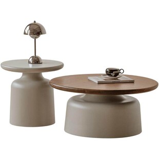 源氏木语西物实木茶几客厅意式茶台黑胡桃木拼色茶桌大小组合圆几