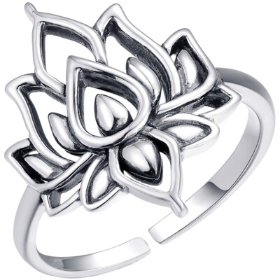 925银莲花活口复古禅意戒指首饰