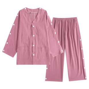 艾灸服纯棉前后开扣按摩刮痧理疗针灸中医拔罐美容院客人专用开衫