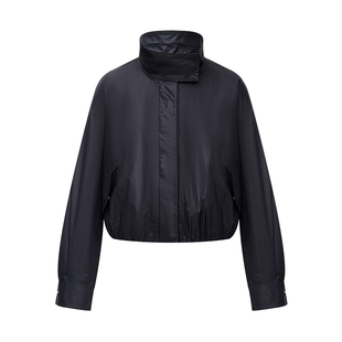 LILY2026春新款纯棉复古立领落肩帅气休闲通勤机车夹克外套女短款